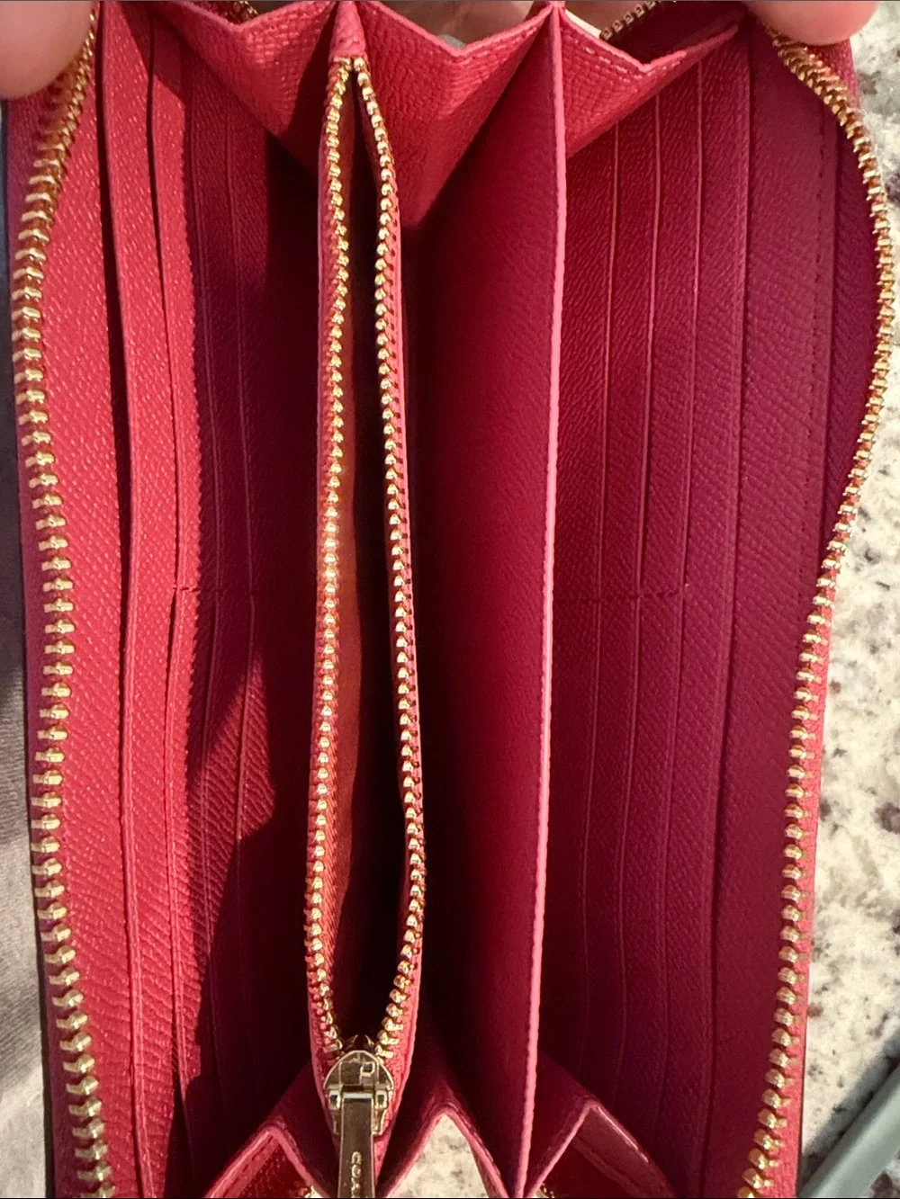 Coach Hot Pink Leather Zip Wristlet Wallet with Gold Logo